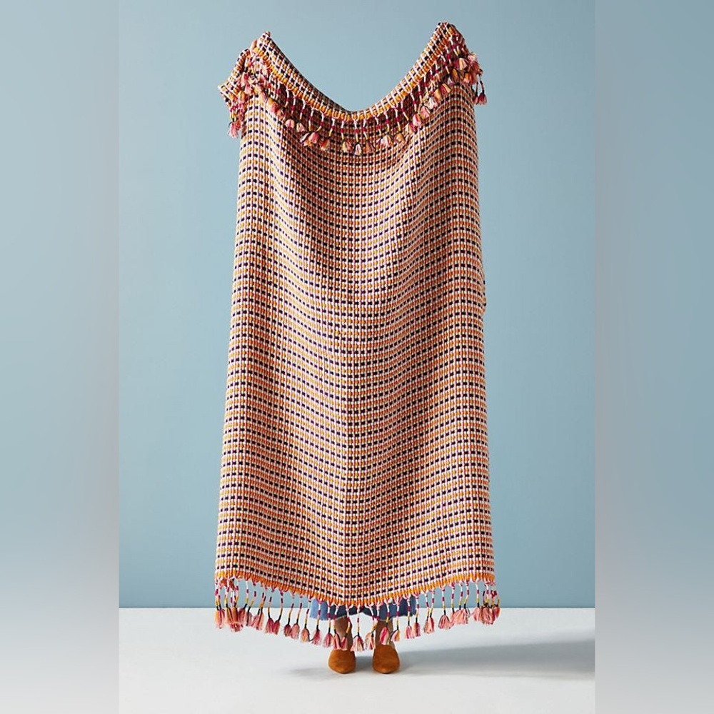 Anthropologie Multicolor Tasseled Sheila Throw Blanket OS